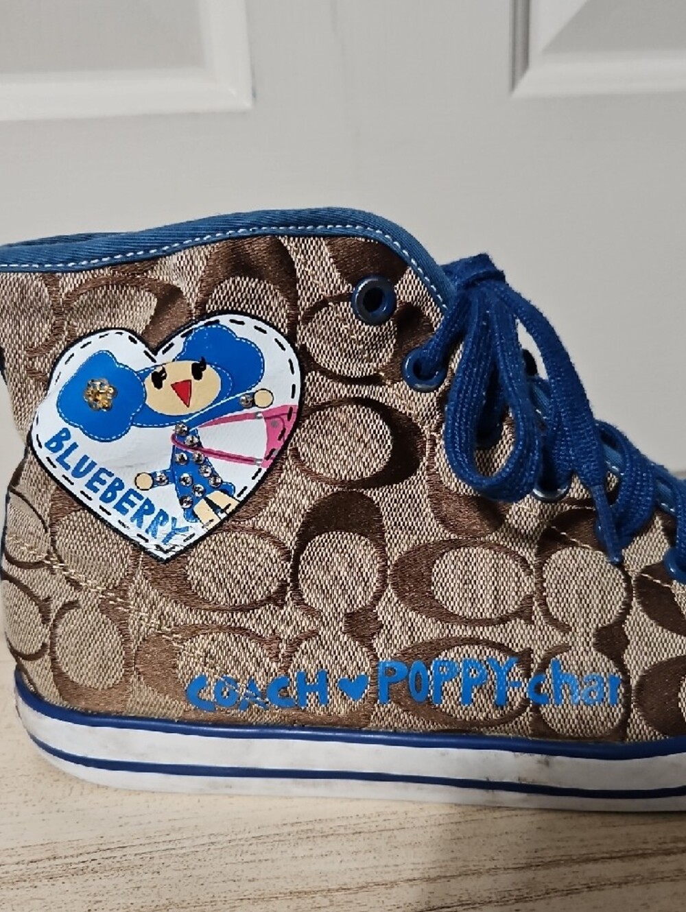 Coach EUC POPPY CHAN Bluberry Signature High-Top Sneakers - Picture 5 of 9